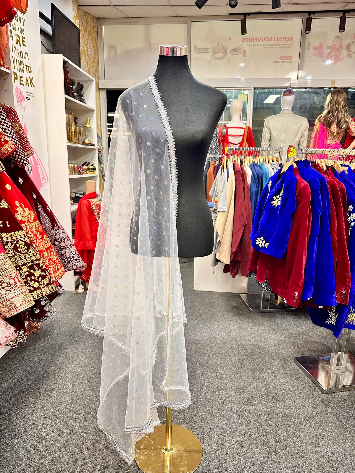 White Dupatta for Lehenga-Kurtha